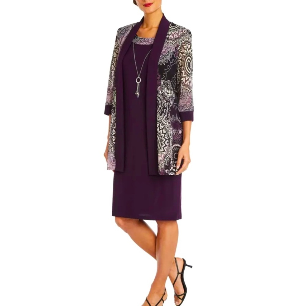 Women’s Formal Dress Size 10 P R&M RICHARDS Purple Shift 2Pc Jacket & Dress NWT